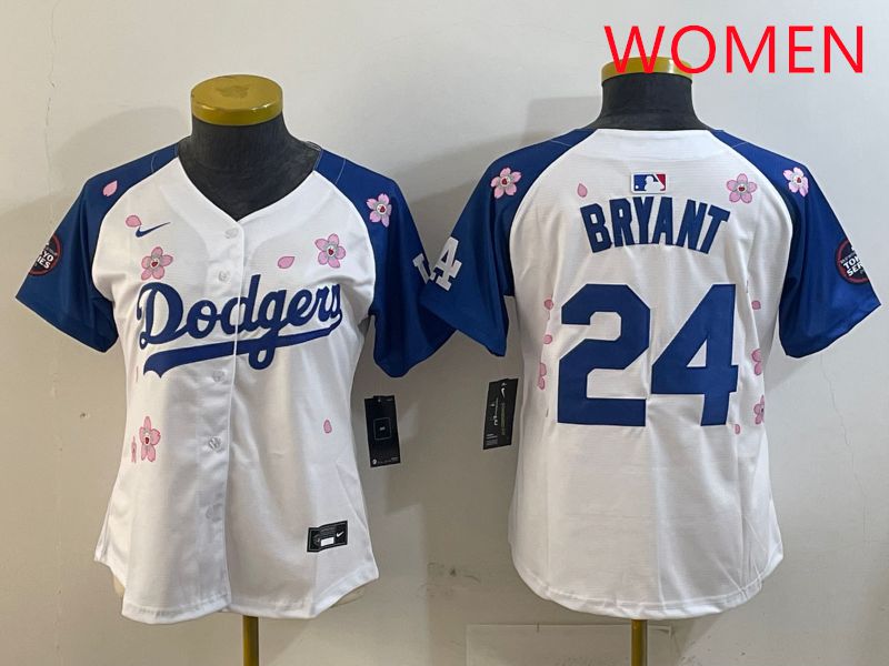 Women Los Angeles Dodgers #24 Bryant White Blue Sakura Edition 2025 Nike MLB Jersey style 5->women mlb jersey->Women Jersey